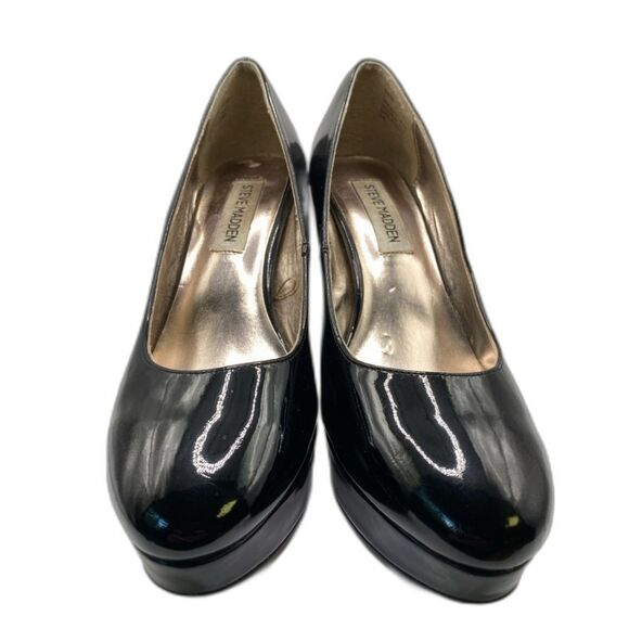 Steve Madden Women's Black Saane Platform Pumps Size 7 Gold Bottoms 4.5" Heel - Picture 2 of 8